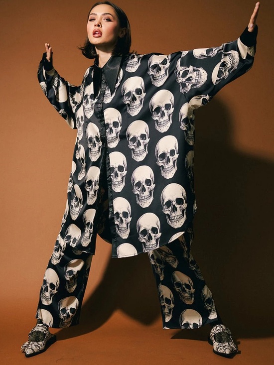 Dressed in LALA Pants - Dressed in LALA Posh Satin Playsuit Pants and Top in Bad to the Bone Size XL